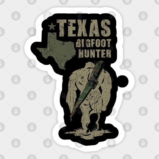 Texas Bigfoot Hunter - Retro Bigfoot Vintage Sticker by Tesszero